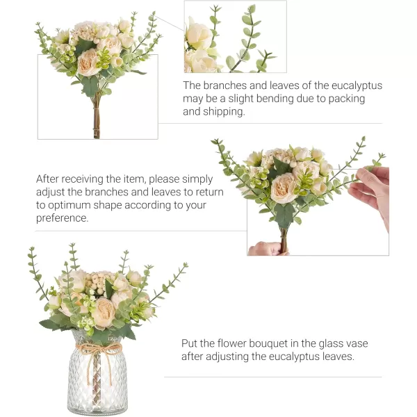 Mkono Artificial Flowers in Glass Vase Centerpiece Table Decorations Farmhouse Fake Flower Arrangement for Home Decor Indoor Silk Flower Bouquet Dining Coffee Table Decor for Office Wedding