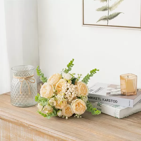 Mkono Artificial Flowers in Glass Vase Centerpiece Table Decorations Farmhouse Fake Flower Arrangement for Home Decor Indoor Silk Flower Bouquet Dining Coffee Table Decor for Office Wedding