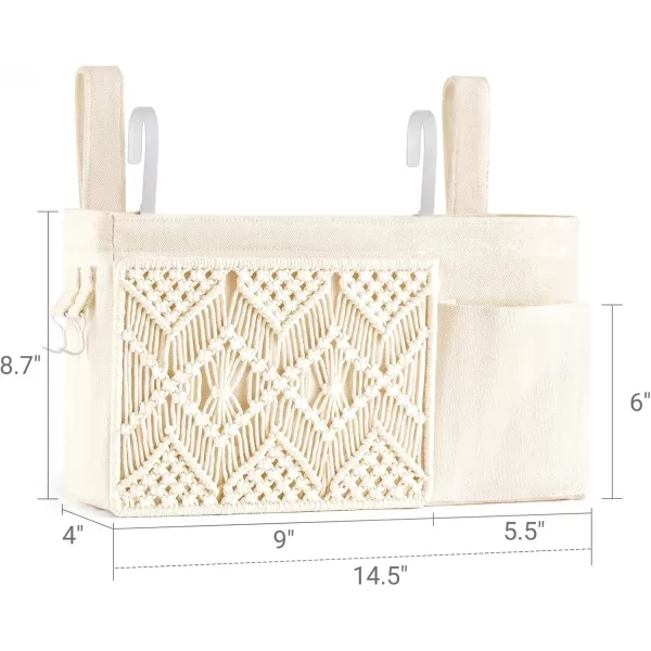 Mkono Bedside Caddy Hanging Organizer Boho Macrame Storage with Fixed Straps and Hooks Remote Magazine Accessories 4 Pockets Holder for Home Bunk Bed Loft Crib Bed College Dorm Hospital Bed Rails