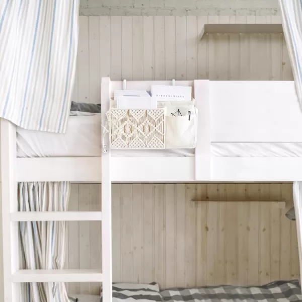 Mkono Bedside Caddy Hanging Organizer Boho Macrame Storage with Fixed Straps and Hooks Remote Magazine Accessories 4 Pockets Holder for Home Bunk Bed Loft Crib Bed College Dorm Hospital Bed Rails