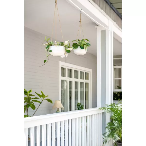 Mkono Ceramic Hanging Planter of Shallow 8 Inch and Deep 6 Inch for Indoor Outdoor Plants Set of 2 Modern Plant Pot Geometric Porcelain Hanging Basket with Polyester Rope Hanger