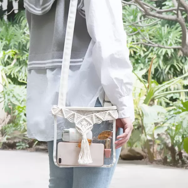 Mkono Clear Bag Stadium Approved for Women Clear Purses Concert Crossbody with Tassel for Sport Events Concert FestivalBeige