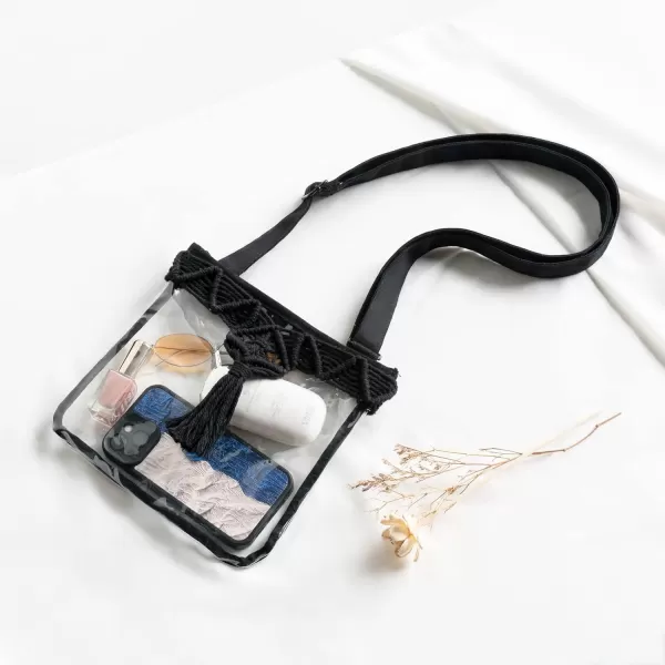 Mkono Clear Bag Stadium Approved for Women Clear Purses Concert Crossbody with Tassel for Sport Events Concert FestivalBlack
