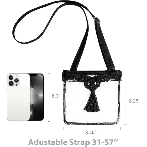 Mkono Clear Bag Stadium Approved for Women Clear Purses Concert Crossbody with Tassel for Sport Events Concert FestivalBlack