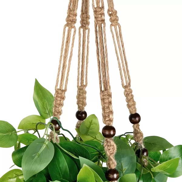 Mkono Fake Hanging Plant with Pot Artificial Plants for Home Decor Indoor Macrame Plant Hanger with Faux Vine Hanging Planter Greenery for Bedroom Bathroom Kitchen Office Decor Brown PothosBrown