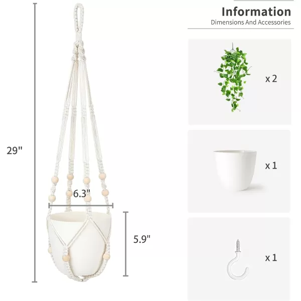 Mkono Fake Hanging Plant with Pot Artificial Plants for Home Decor Indoor Macrame Plant Hanger with Faux Vine Hanging Planter Greenery for Bedroom Bathroom Kitchen Office Decor Brown PothosIvory