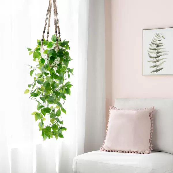 Mkono Fake Hanging Plant with Pot Artificial Plants for Home Decor Indoor Macrame Plant Hanger with Faux Vine Hanging Planter Greenery for Bedroom Bathroom Kitchen Office Decor Brown PothosBrown