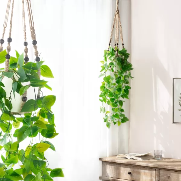 Mkono Fake Hanging Plant with Pot Artificial Plants for Home Decor Indoor Macrame Plant Hanger with Faux Vine Hanging Planter Greenery for Bedroom Bathroom Kitchen Office Decor Brown PothosBrown