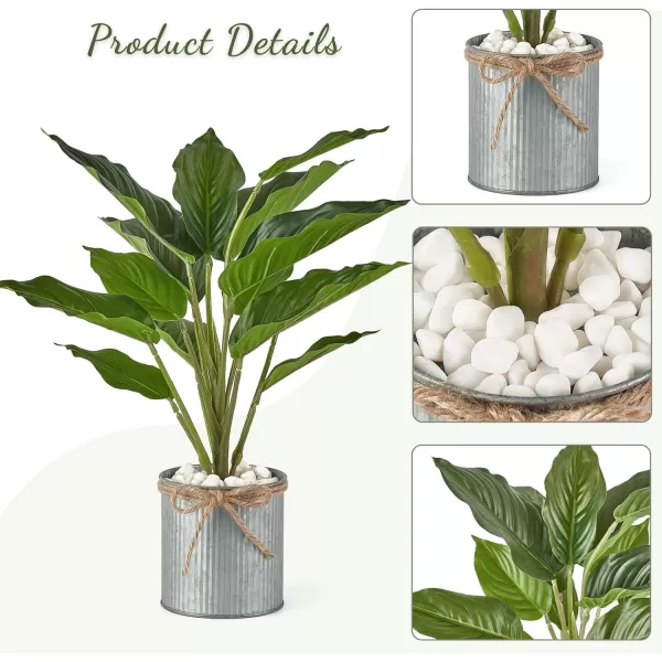Mkono Fake Plants in Farmhouse Galvanized Pots 2 Pack Potted Artificial Plants for Home Decor Indoor Faux Green Leaf Plant for Desk Shelf Office Room Rustic Home Decoration