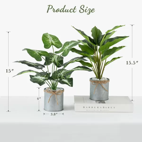 Mkono Fake Plants in Farmhouse Galvanized Pots 2 Pack Potted Artificial Plants for Home Decor Indoor Faux Green Leaf Plant for Desk Shelf Office Room Rustic Home Decoration