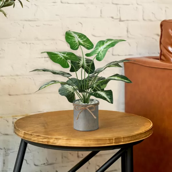 Mkono Fake Plants in Farmhouse Galvanized Pots 2 Pack Potted Artificial Plants for Home Decor Indoor Faux Green Leaf Plant for Desk Shelf Office Room Rustic Home Decoration
