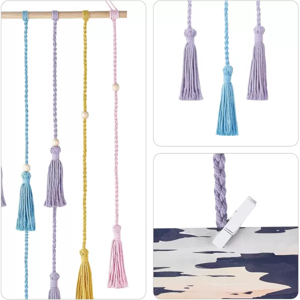 Mkono Hanging Photo Display Boho Macrame Wall Decor with Light Teen Girl Teenage Gifts Pictures Cards Frame Holder Art Hanger for Birthday Party Room Bedroom Dorm with 30 Wood Clips IvoryMulti