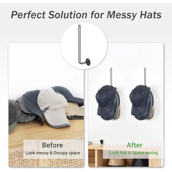 Mkono Hat Organizer for Baseball Caps Set of 2 Wall Hat Rack 5 Inches Space Saving Holds 20 Caps Modern L Shaped Hat Hooks Wall Mount Hat Holder for Closet Bedroom Storage Small BlackBlack