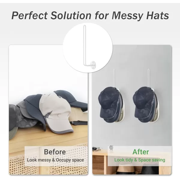 Mkono Hat Organizer for Baseball Caps Set of 2 Wall Hat Rack 5 Inches Space Saving Holds 20 Caps Modern L Shaped Hat Hooks Wall Mount Hat Holder for Closet Bedroom Storage Small BlackWhite