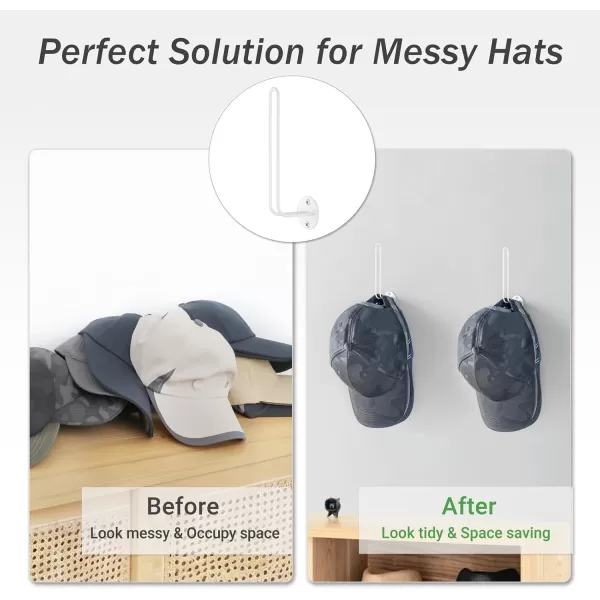 Mkono Hat Organizer for Baseball Caps Set of 2 Wall Hat Rack 5 Inches Space Saving Holds 20 Caps Modern L Shaped Hat Hooks Wall Mount Hat Holder for Closet Bedroom Storage Small BlackWhite