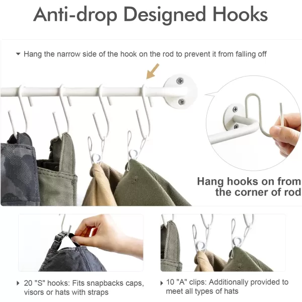 Mkono Hat Rack for Wall Baseball Cap Organizer Hanger with 20 Hooks Modern Metal Hat Holder WallMounted Caps Display for Closet Door Bedroom Entryroom Laundry Set of 2 BlackWhite
