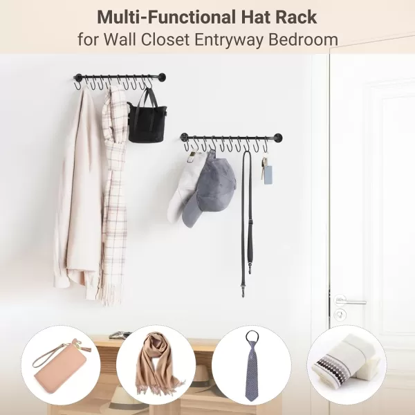 Mkono Hat Rack for Wall Baseball Cap Organizer Hanger with 20 Hooks Modern Metal Hat Holder WallMounted Caps Display for Closet Door Bedroom Entryroom Laundry Set of 2 BlackBlack