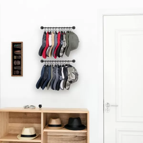 Mkono Hat Rack for Wall Baseball Cap Organizer Hanger with 20 Hooks Modern Metal Hat Holder WallMounted Caps Display for Closet Door Bedroom Entryroom Laundry Set of 2 BlackBlack