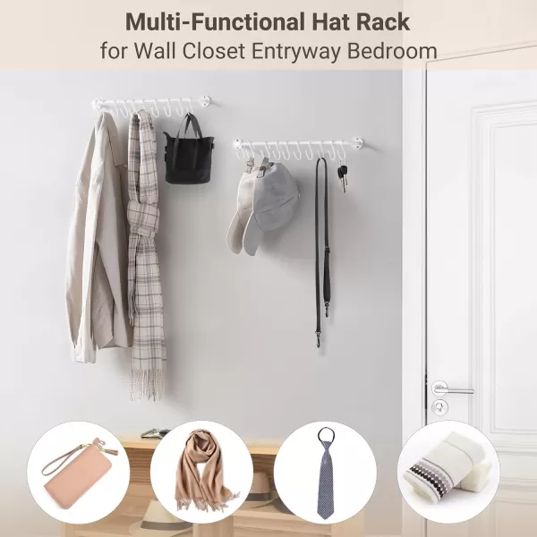 Mkono Hat Rack for Wall Baseball Cap Organizer Hanger with 20 Hooks Modern Metal Hat Holder WallMounted Caps Display for Closet Door Bedroom Entryroom Laundry Set of 2 BlackWhite