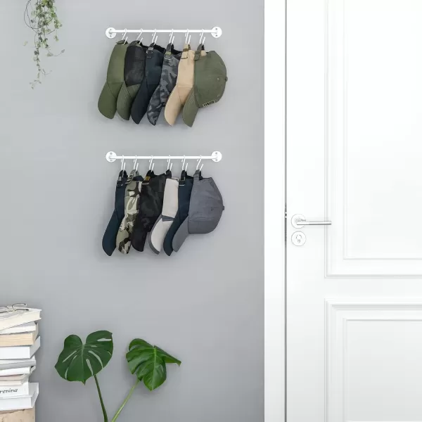 Mkono Hat Rack for Wall Baseball Cap Organizer Hanger with 20 Hooks Modern Metal Hat Holder WallMounted Caps Display for Closet Door Bedroom Entryroom Laundry Set of 2 BlackWhite
