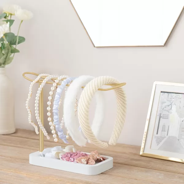 Mkono Headband Holder Metal Headband Organizer Gold Headband Stand Hair Accessories Organizer for Women Teen Girl Gifts Scrunchie Storage Display Rack for Claw Clip and Bracelets Dorm Bedroom Decor