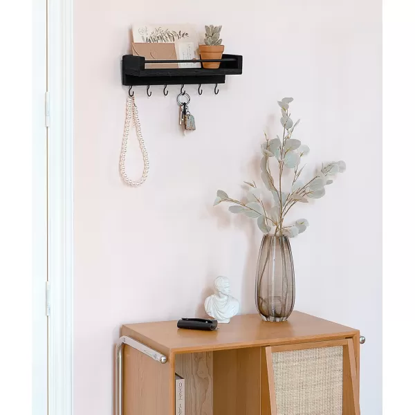 Mkono Key Holder for Wall 95quot x 35quot x 25quot Small Rustic Wood Key Rack with 6 Hooks Decorative Display Keys Hanger Organizer for Entryway Living Room Bedroom Bathroom Office Home DecorBlack