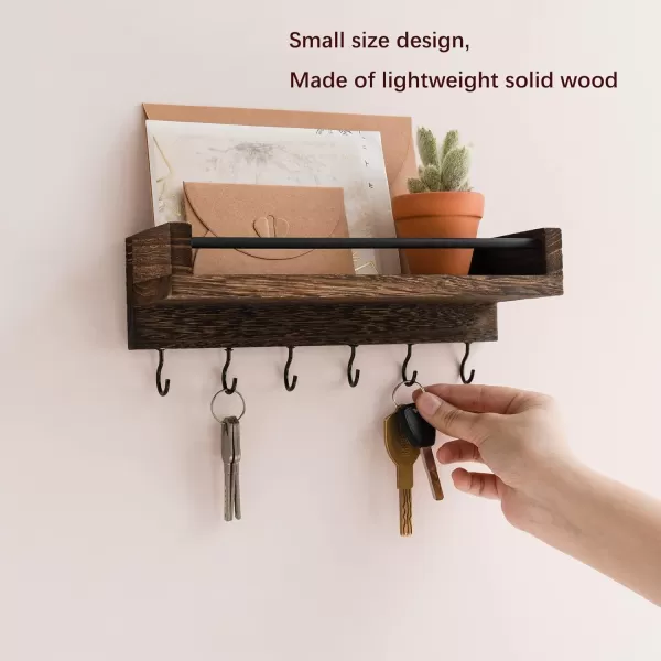 Mkono Key Holder for Wall 95quot x 35quot x 25quot Small Rustic Wood Key Rack with 6 Hooks Decorative Display Keys Hanger Organizer for Entryway Living Room Bedroom Bathroom Office Home DecorBrown
