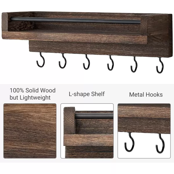 Mkono Key Holder for Wall 95quot x 35quot x 25quot Small Rustic Wood Key Rack with 6 Hooks Decorative Display Keys Hanger Organizer for Entryway Living Room Bedroom Bathroom Office Home DecorBrown