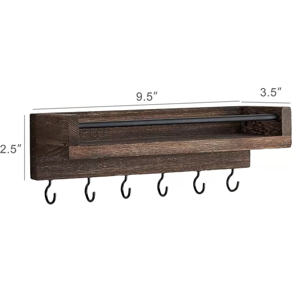 Mkono Key Holder for Wall 95quot x 35quot x 25quot Small Rustic Wood Key Rack with 6 Hooks Decorative Display Keys Hanger Organizer for Entryway Living Room Bedroom Bathroom Office Home DecorBrown