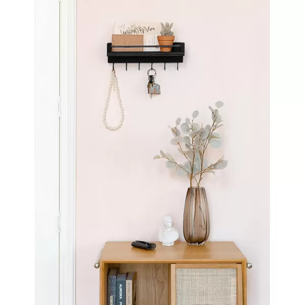 Mkono Key Holder for Wall 95quot x 35quot x 25quot Small Rustic Wood Key Rack with 6 Hooks Decorative Display Keys Hanger Organizer for Entryway Living Room Bedroom Bathroom Office Home DecorBlack