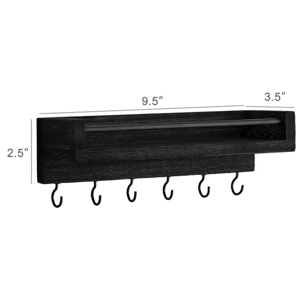 Mkono Key Holder for Wall 95quot x 35quot x 25quot Small Rustic Wood Key Rack with 6 Hooks Decorative Display Keys Hanger Organizer for Entryway Living Room Bedroom Bathroom Office Home DecorBlack