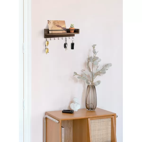 Mkono Key Holder for Wall 95quot x 35quot x 25quot Small Rustic Wood Key Rack with 6 Hooks Decorative Display Keys Hanger Organizer for Entryway Living Room Bedroom Bathroom Office Home DecorBrown