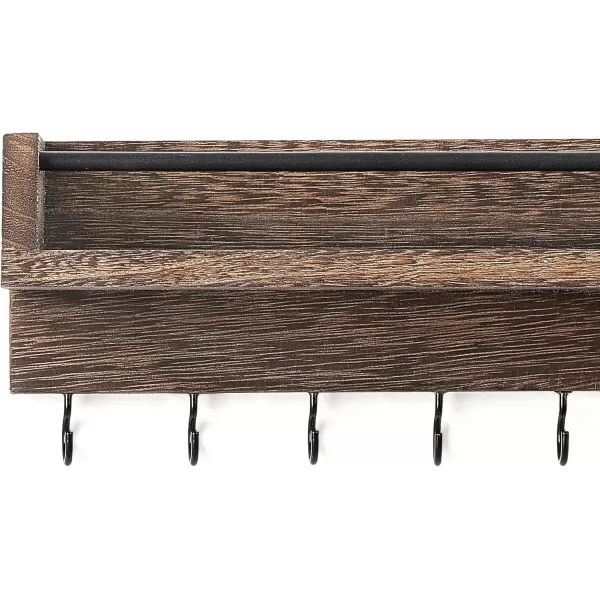 Mkono Key Holder for Wall 95quot x 35quot x 25quot Small Rustic Wood Key Rack with 6 Hooks Decorative Display Keys Hanger Organizer for Entryway Living Room Bedroom Bathroom Office Home DecorBrown