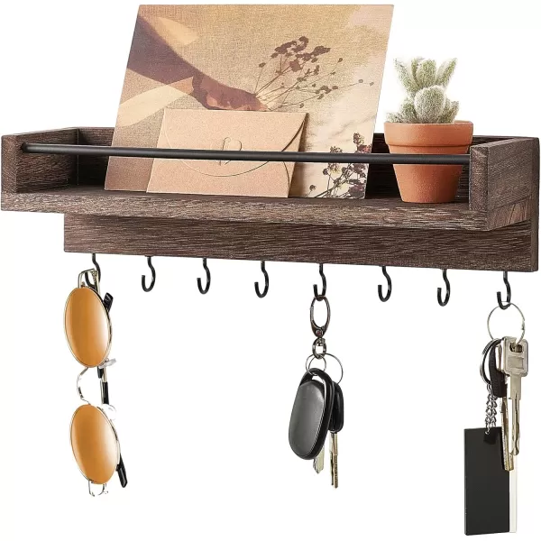 Mkono Key Holder for Wall 95quot x 35quot x 25quot Small Rustic Wood Key Rack with 6 Hooks Decorative Display Keys Hanger Organizer for Entryway Living Room Bedroom Bathroom Office Home DecorBrown