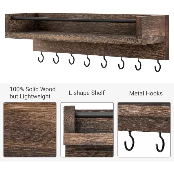 Mkono Key Holder for Wall 95quot x 35quot x 25quot Small Rustic Wood Key Rack with 6 Hooks Decorative Display Keys Hanger Organizer for Entryway Living Room Bedroom Bathroom Office Home DecorBrown