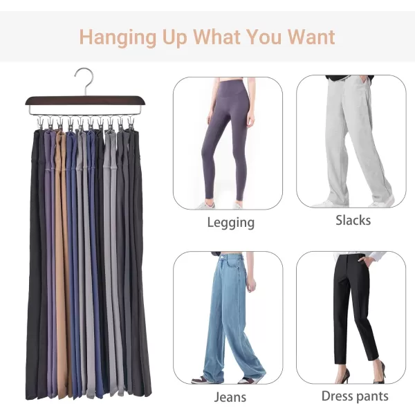 Mkono Legging Organizer for Closet Set of 2 Yoga Pants Hangers with 20 Rubber Coated Clips 360 Swivel Hook Space Saving Rustic Wood Hanging Closet Organizers and StorageBrown