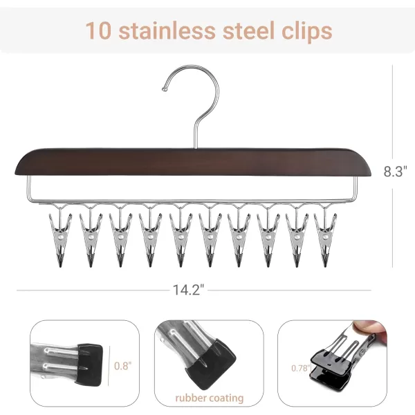 Mkono Legging Organizer for Closet Set of 2 Yoga Pants Hangers with 20 Rubber Coated Clips 360 Swivel Hook Space Saving Rustic Wood Hanging Closet Organizers and StorageBrown
