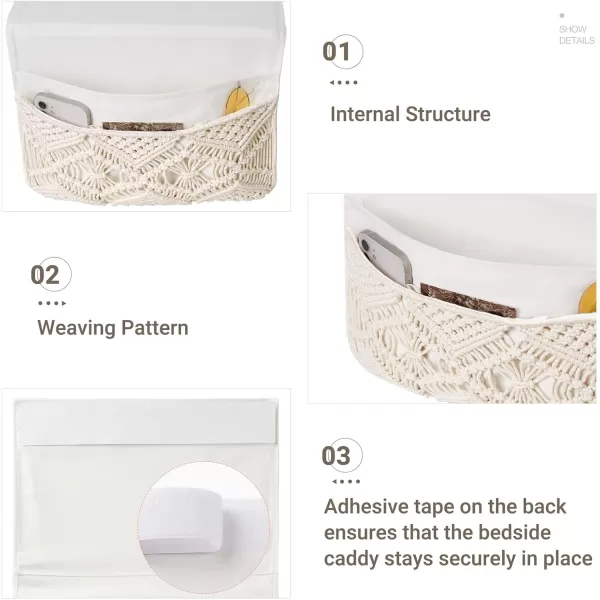 Mkono Macrame Bedside Caddy Storage Organizer Boho Remote Control Tablet Magazine Holder with 4 Pockets Nonslip Countertop Bedside Caddy for Home Bedroom Living Room College Dorm Bed Ivory4 PocketsIvory