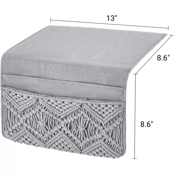 Mkono Macrame Bedside Caddy Storage Organizer Boho Remote Control Tablet Magazine Holder with 4 Pockets Nonslip Countertop Bedside Caddy for Home Bedroom Living Room College Dorm Bed Ivory4 PocketsGrey