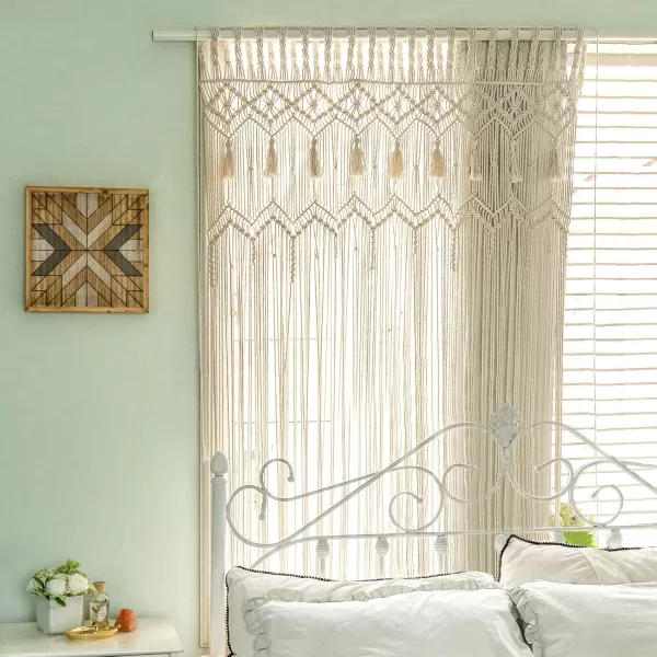 Mkono Macrame Curtain Large Boho Woven Wall Hanging Window Curtains Handmade Bohemian Decor for Window Doorway Closet Wedding Backdrop Arch Bedroom Living Room Apartment 51Wide x 70Long1