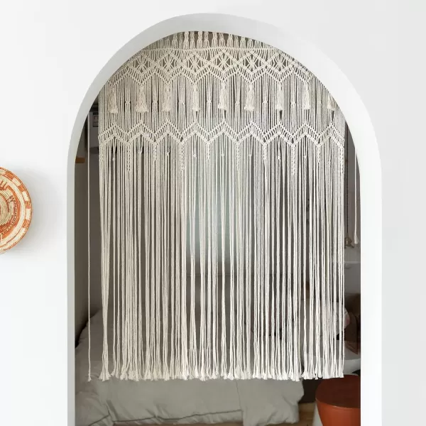 Mkono Macrame Curtain Large Boho Woven Wall Hanging Window Curtains Handmade Bohemian Decor for Window Doorway Closet Wedding Backdrop Arch Bedroom Living Room Apartment 51Wide x 70Long1