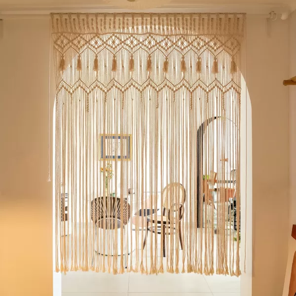 Mkono Macrame Curtain Large Boho Woven Wall Hanging Window Curtains Handmade Bohemian Decor for Window Doorway Closet Wedding Backdrop Arch Bedroom Living Room Apartment 51Wide x 70Long1