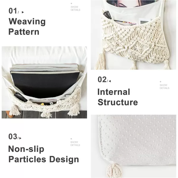 Mkono Macrame Sofa Armrest Organizer Remote Control Holder Couch Bedside Armchair Caddy Storage Basket Bag for TV Remote Control Magazine Books Cell Phone iPad Boho Home Dorm Decor BeigeBeige