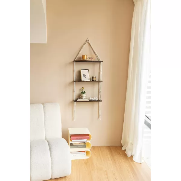 Mkono Macrame Wall Hanging Shelf 3 Tier Wood Floating Shelves with Cute Woven Rope Boho Room Decor Display Photos Plant Hanging Storage Shelves for Bathroom Bedroom Living Room Nursery