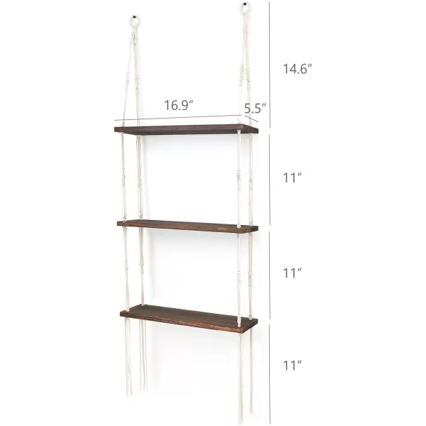 Mkono Macrame Wall Hanging Shelf 3 Tier Wood Floating Shelves with Cute Woven Rope Boho Room Decor Display Photos Plant Hanging Storage Shelves for Bathroom Bedroom Living Room Nursery