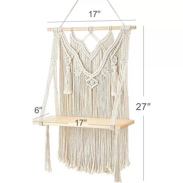 Mkono Macrame Wall Hanging Shelf Boho Decor Wood Floating Shelf for Bedroom Living Room Nursery Bathroom Handmade Woven Rope Storage Rack for Photo Frames Plant Display