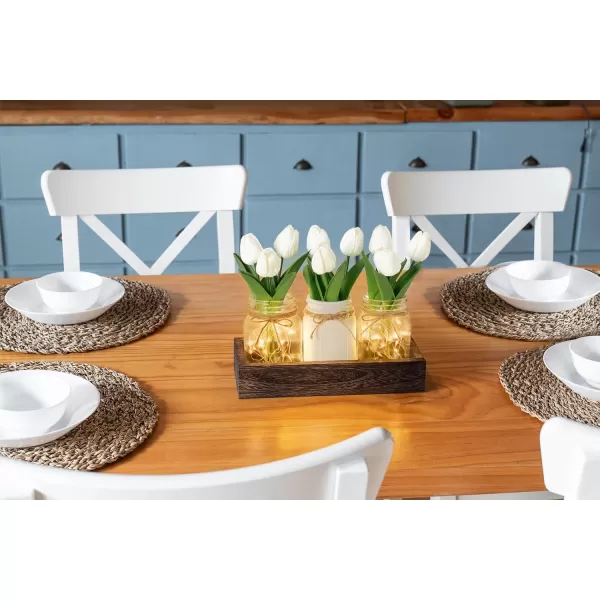 Mkono Mason Jar Lights Centerpiece Table Decoration with Artificial Tulip Farmhouse Coffee Table Decor Wood Tray with Fake Flowers for Mantel Dining Room Kitchen Living Room Wedding Decor