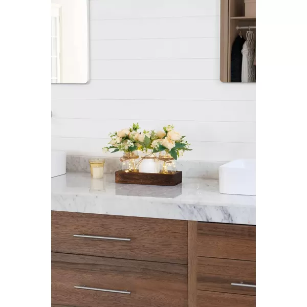 Mkono Mason Jar Lights Centerpiece Table Decorations for Farmhouse Coffee Table Wood Tray 3 Jars Flowers for Kitchen Dining Living Room Summer Fall DecorWhite