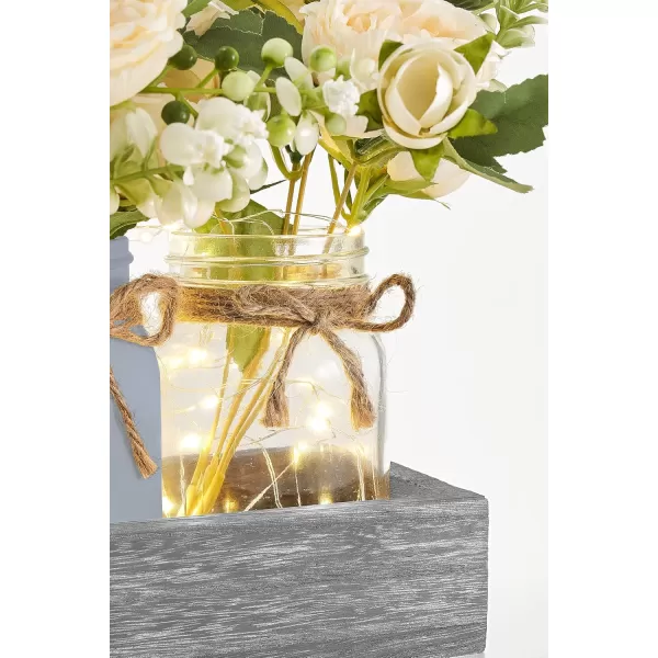 Mkono Mason Jar Lights Centerpiece Table Decorations for Farmhouse Coffee Table Wood Tray 3 Jars Flowers for Kitchen Dining Living Room Summer Fall DecorGrey Blue