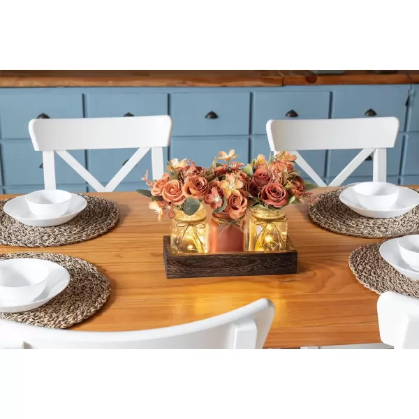 Mkono Mason Jar Lights Centerpiece Table Decorations for Farmhouse Coffee Table Wood Tray 3 Jars Flowers for Kitchen Dining Living Room Summer Fall DecorOrange